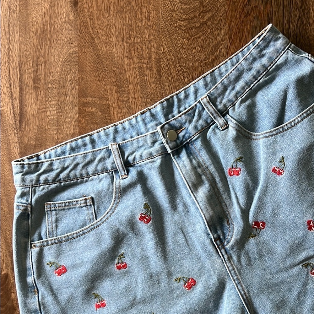CIDER | Denim Shorts with Cherry Embroidery | Curve & Plus